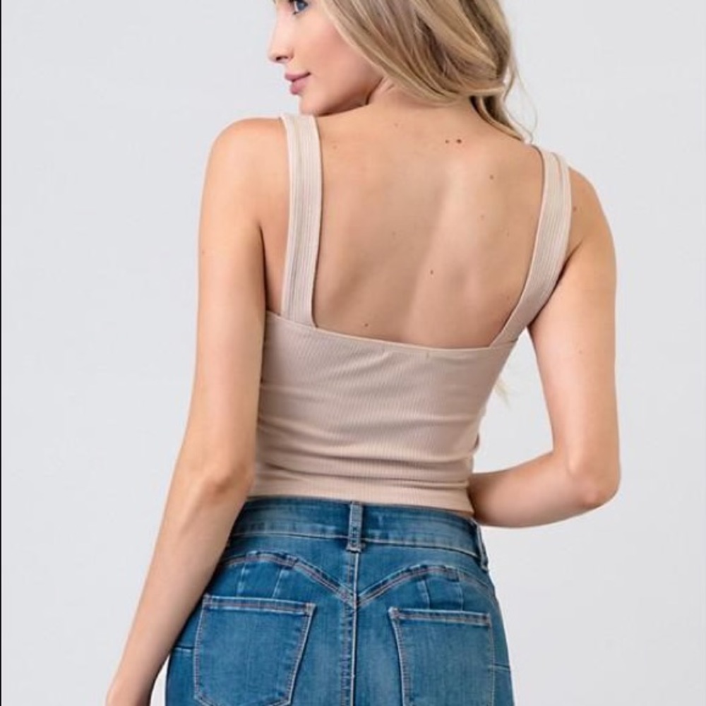 Melanie Front Button Ribbed Tank - Tan - Picture 2 of 2